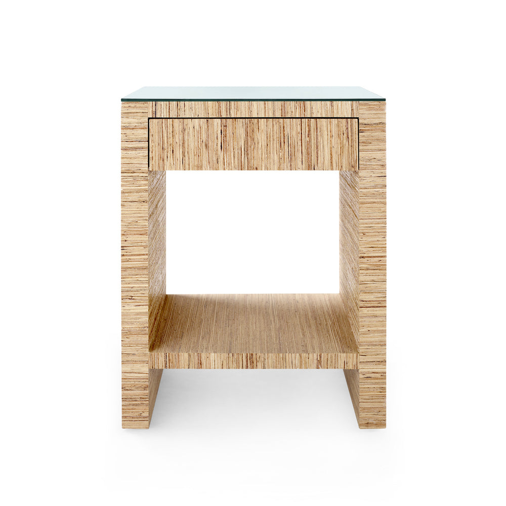 Morgan 1-Drawer Side Table with Glass Top, Papyrus-Blue Hand Home