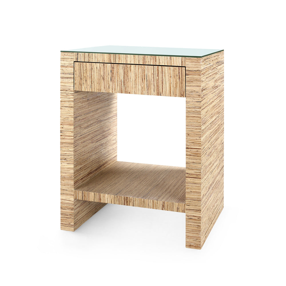 Morgan 1-Drawer Side Table with Glass Top, Papyrus-Blue Hand Home