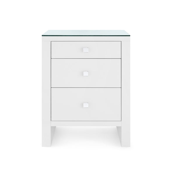 Morgan 3-Drawer Side Table with Glass Top, Chiffon White
