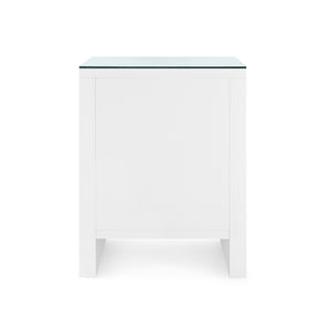 Morgan 3-Drawer Side Table with Glass Top, Chiffon White