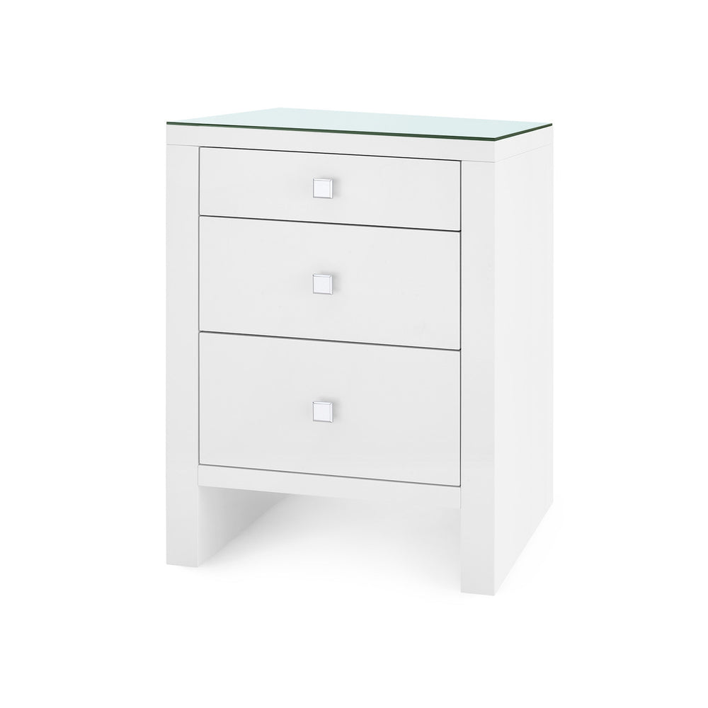 Morgan 3-Drawer Side Table with Glass Top, Chiffon White-Blue Hand Home