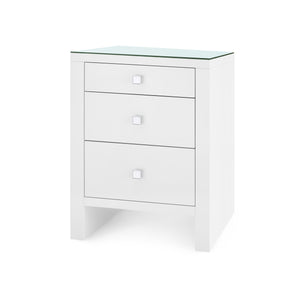 Morgan 3-Drawer Side Table with Glass Top, Chiffon White