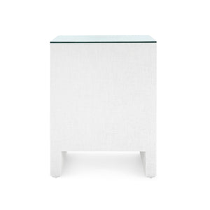 Morgan Grasscloth 3-Drawer Side Table with Glass Top, Chiffon White