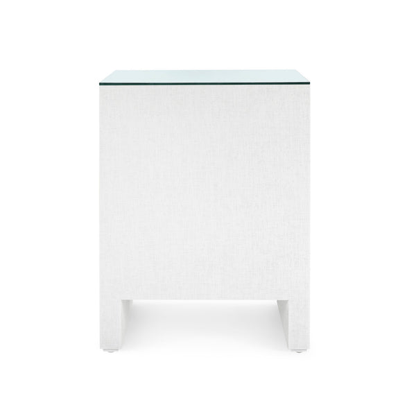 Morgan Grasscloth 3-Drawer Side Table with Glass Top, Chiffon White