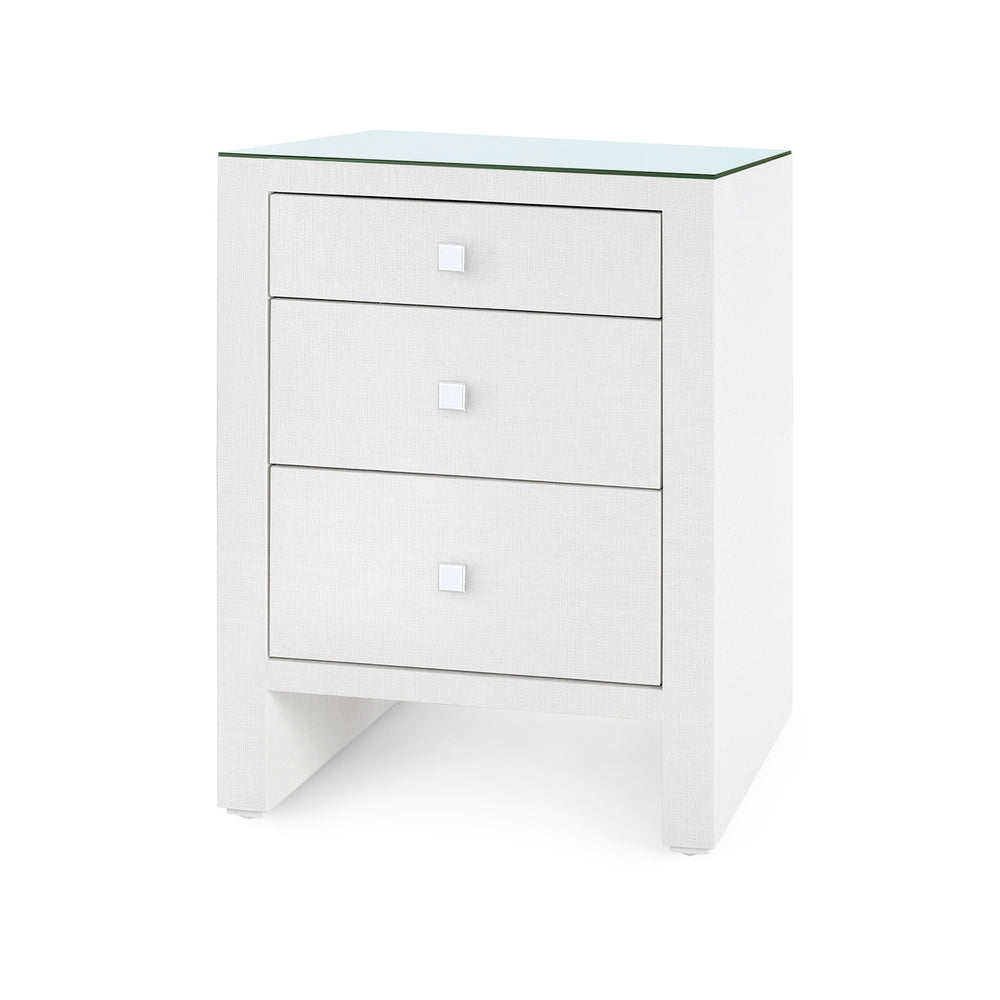 Morgan Grasscloth 3-Drawer Side Table with Glass Top, Chiffon White-Blue Hand Home
