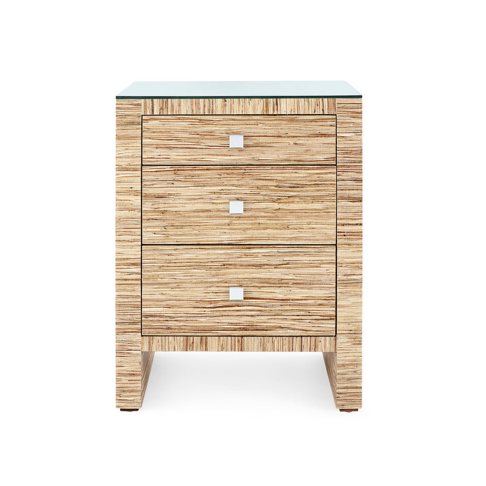 Morgan 3-Drawer Side Table with Glass Top, Papyrus-Blue Hand Home