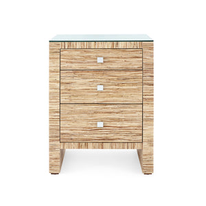 Morgan 3-Drawer Side Table with Glass Top, Papyrus
