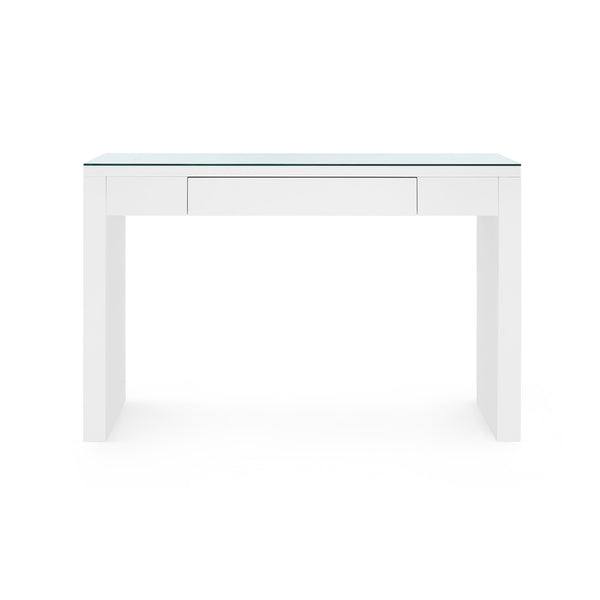 Morgan Console Table with Glass Top, Chiffon White