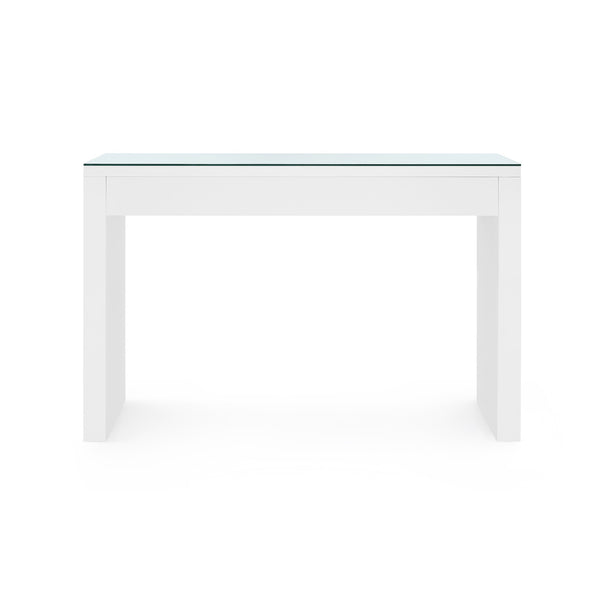Morgan Console Table with Glass Top, Chiffon White