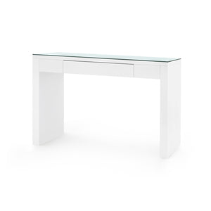 Morgan Console Table with Glass Top, Chiffon White