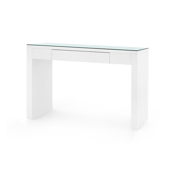 Morgan Console Table with Glass Top, Chiffon White