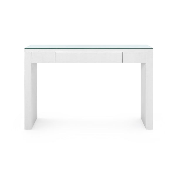 Morgan Grasscloth Console Table with Glass Top, Chiffon White