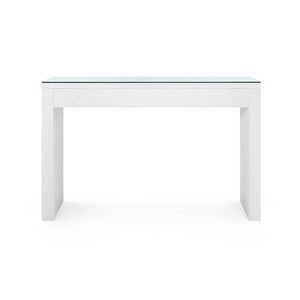 Morgan Grasscloth Console Table with Glass Top, Chiffon White