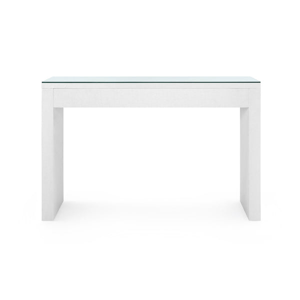 Morgan Grasscloth Console Table with Glass Top, Chiffon White