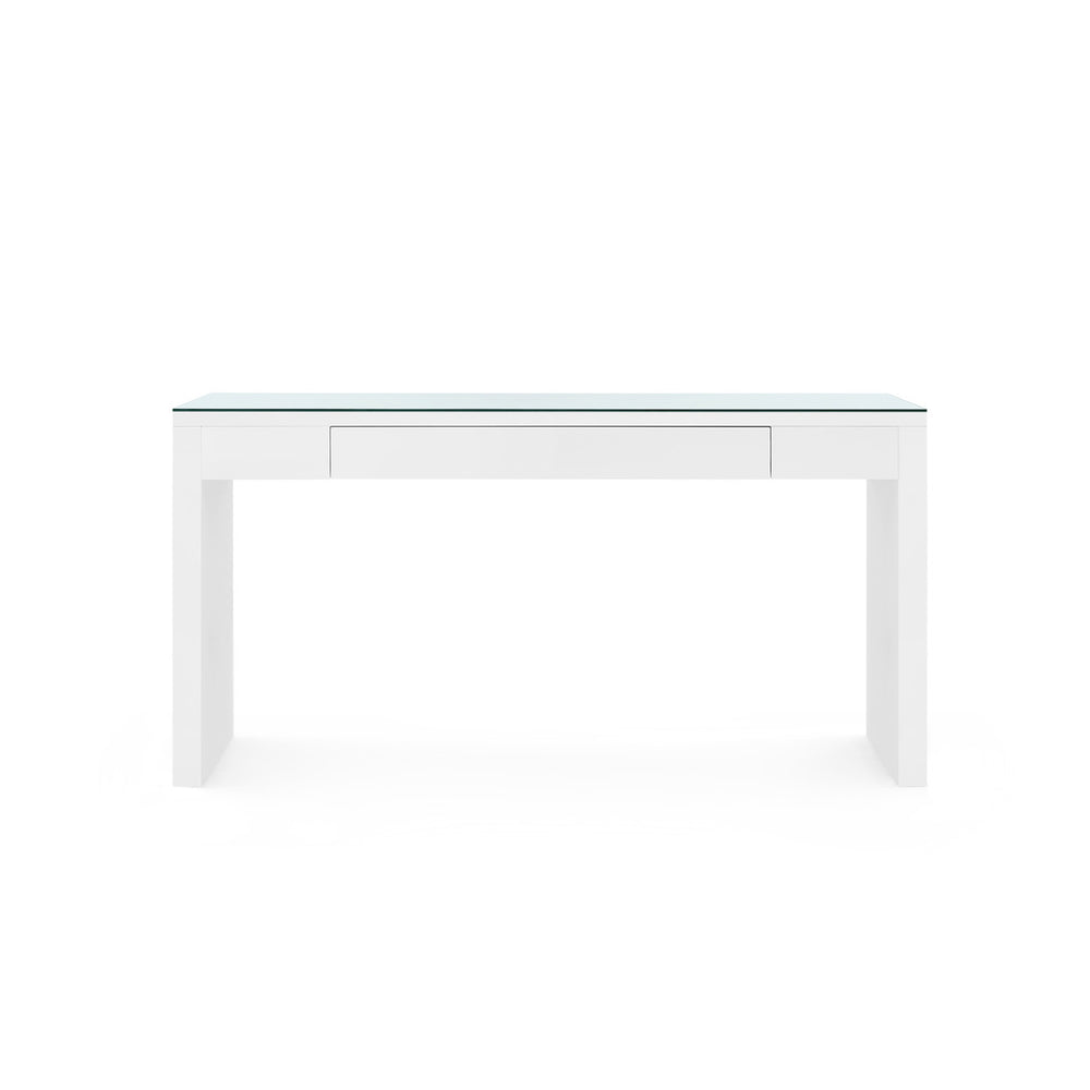 Morgan Large Console Table with Glass Top, Chiffon White-Blue Hand Home