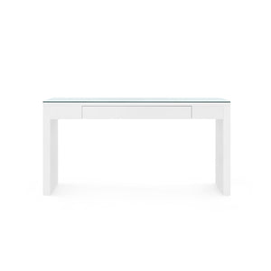Morgan Large Console Table with Glass Top, Chiffon White