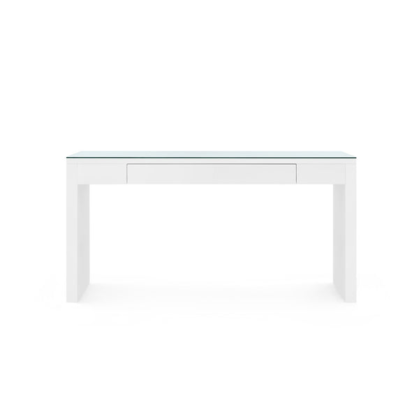 Morgan Large Console Table with Glass Top, Chiffon White