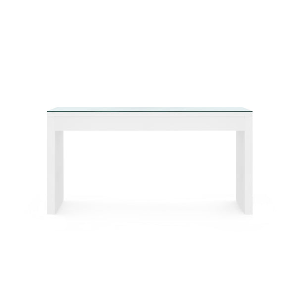 Morgan Large Console Table with Glass Top, Chiffon White
