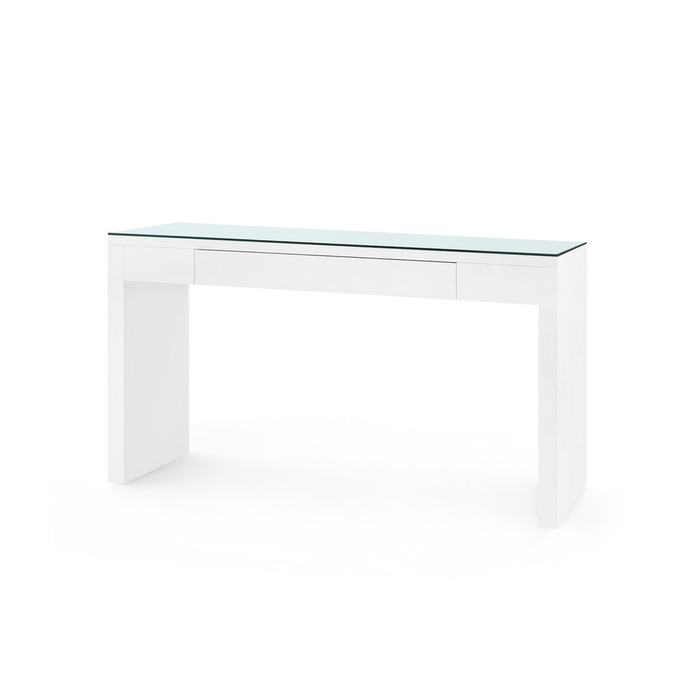 Morgan Large Console Table with Glass Top, Chiffon White-Blue Hand Home
