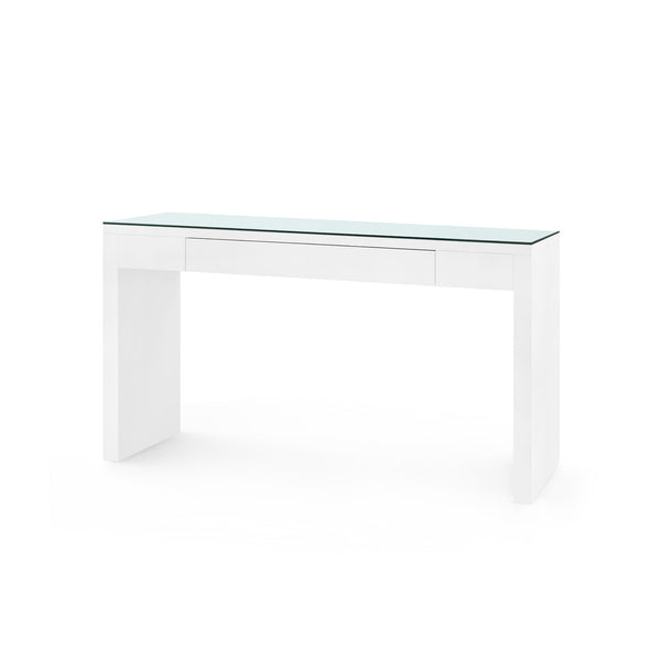 Morgan Large Console Table with Glass Top, Chiffon White