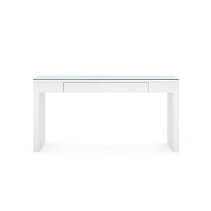 Morgan Large Grasscloth Console Table with Glass Top, Chiffon White