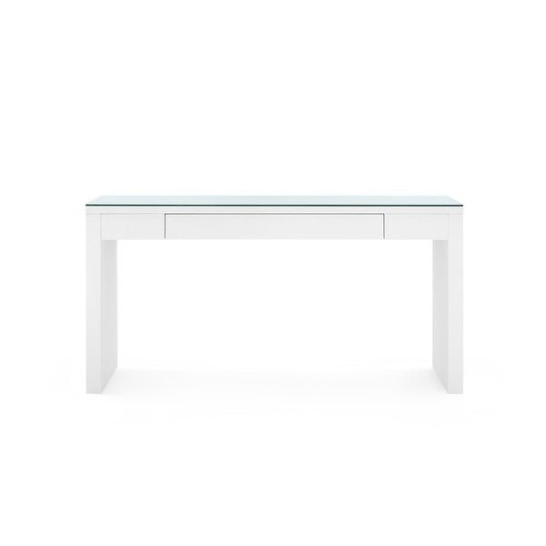 Morgan Large Grasscloth Console Table with Glass Top, Chiffon White