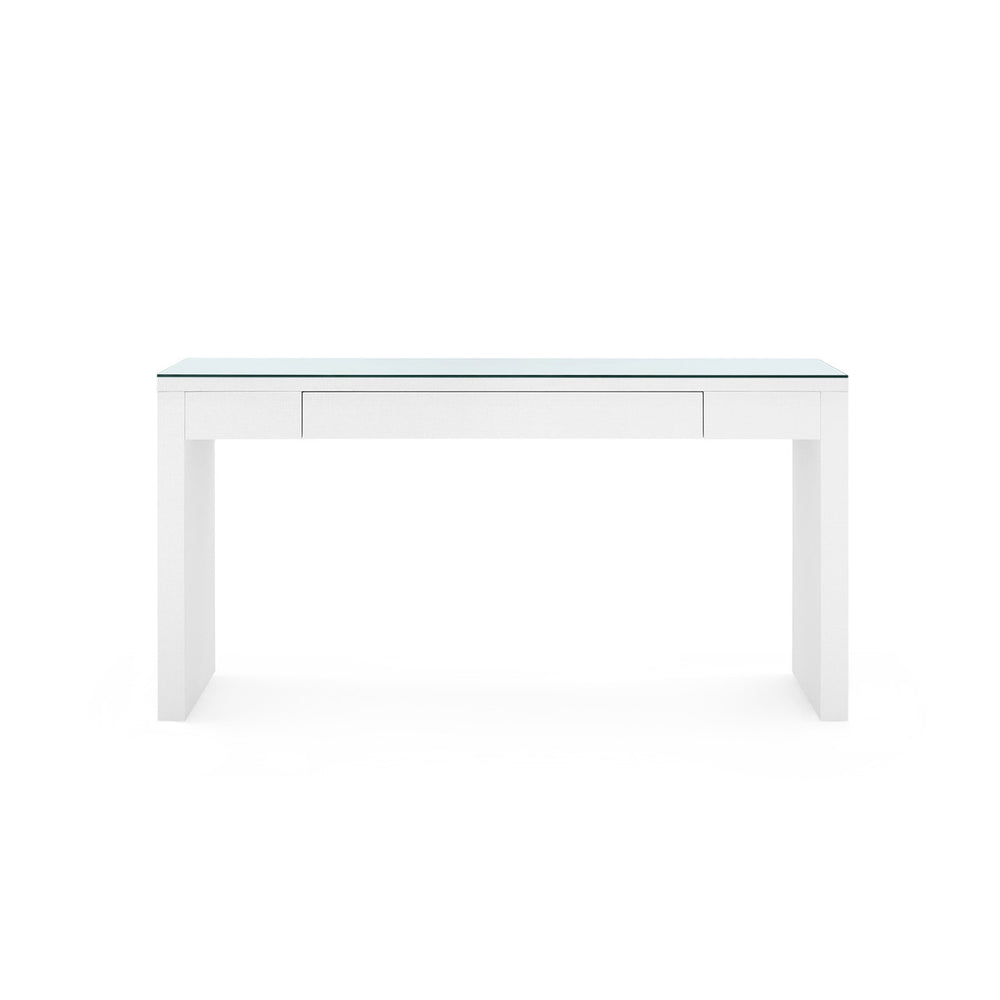 Morgan Large Grasscloth Console Table with Glass Top, Chiffon White-Blue Hand Home