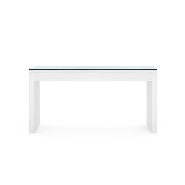 Morgan Large Grasscloth Console Table with Glass Top, Chiffon White