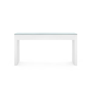 Morgan Large Grasscloth Console Table with Glass Top, Chiffon White