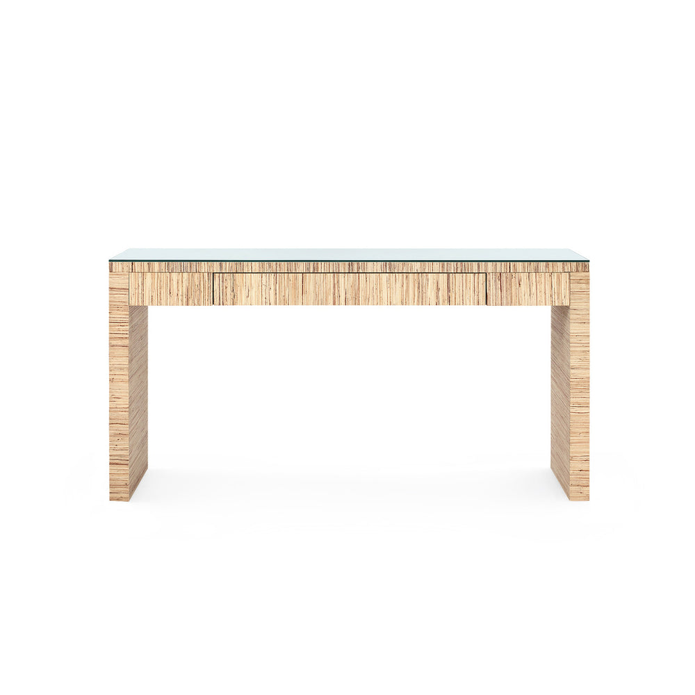 Morgan Large Console Table with Glass Top, Papyrus-Blue Hand Home