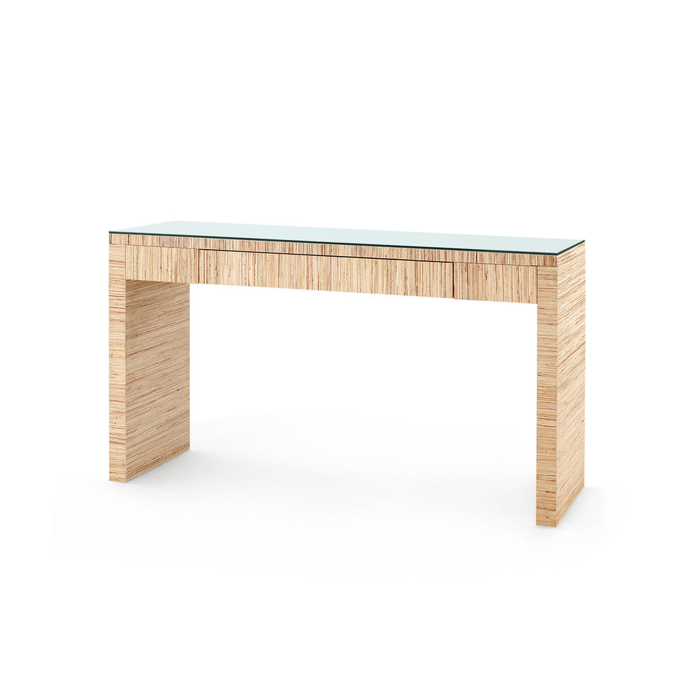 Morgan Large Console Table with Glass Top, Papyrus-Blue Hand Home