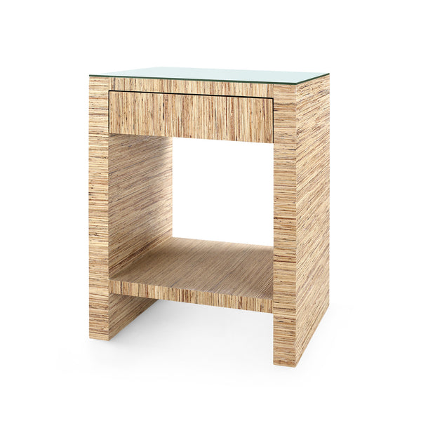 Morgan 1-Drawer Side Table with Glass Top, Papyrus-Blue Hand Home