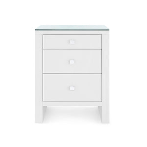 Morgan 3-Drawer Side Table with Glass Top, Chiffon White-Blue Hand Home