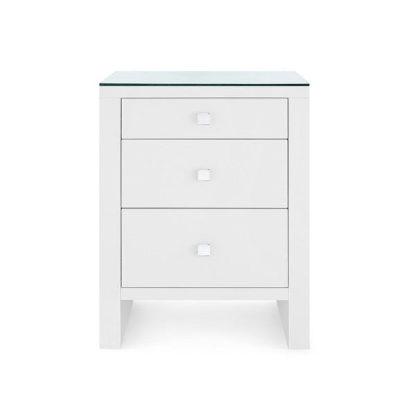 Morgan 3-Drawer Side Table with Glass Top, Chiffon White-Blue Hand Home