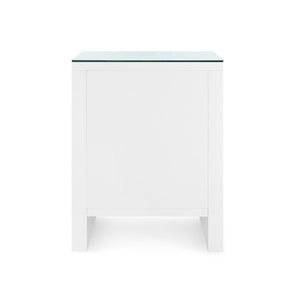 Morgan 3-Drawer Side Table with Glass Top, Chiffon White-Blue Hand Home