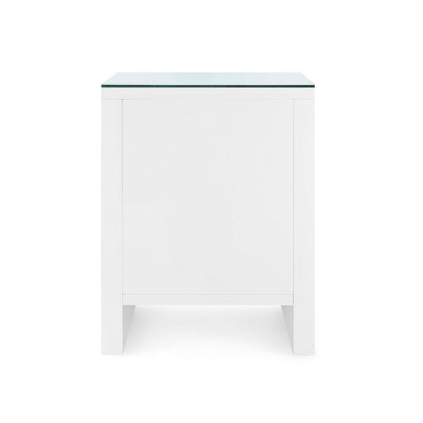 Morgan 3-Drawer Side Table with Glass Top, Chiffon White-Blue Hand Home