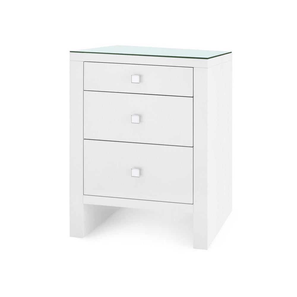 Morgan 3-Drawer Side Table with Glass Top, Chiffon White-Blue Hand Home