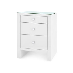 Morgan 3-Drawer Side Table with Glass Top, Chiffon White-Blue Hand Home