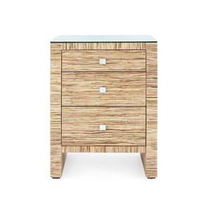 Morgan 3-Drawer Side Table with Glass Top, Papyrus-Blue Hand Home