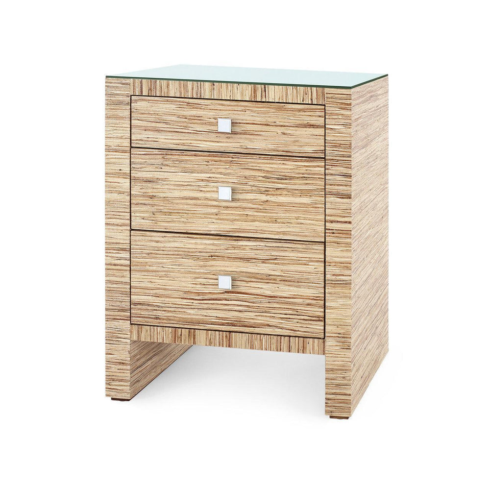 Morgan 3-Drawer Side Table with Glass Top, Papyrus-Blue Hand Home
