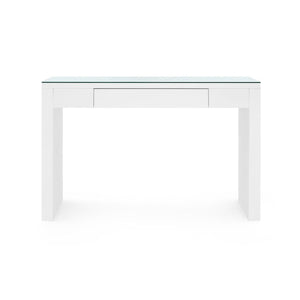 Morgan Console Table with Glass Top, Chiffon White-Blue Hand Home