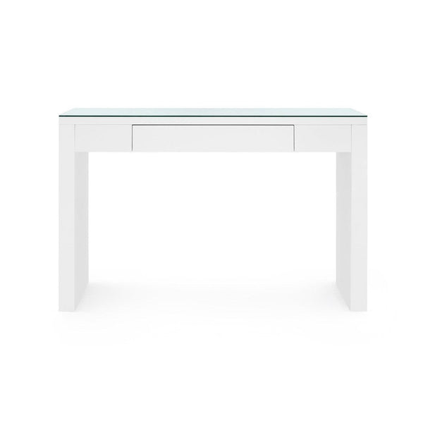 Morgan Console Table with Glass Top, Chiffon White-Blue Hand Home