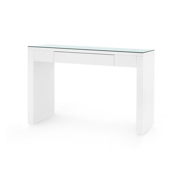 Morgan Console Table with Glass Top, Chiffon White-Blue Hand Home