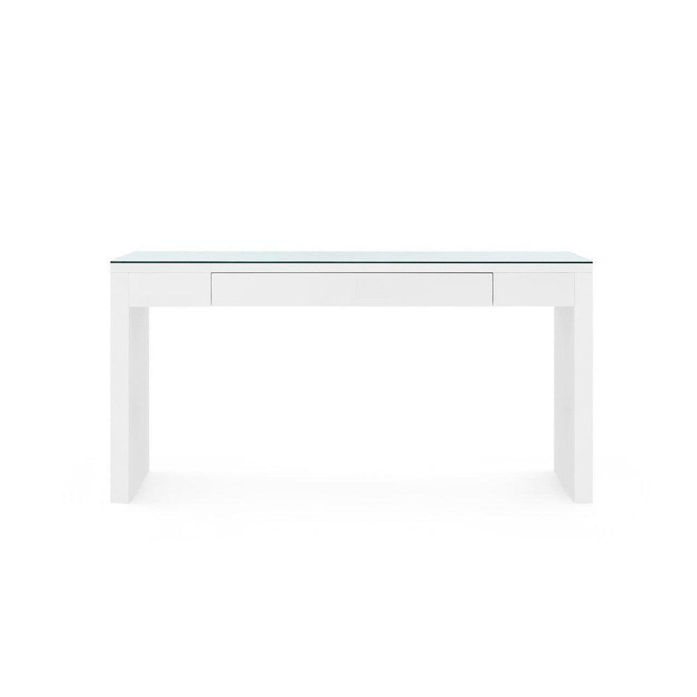 Morgan Large Console Table with Glass Top, Chiffon White-Blue Hand Home