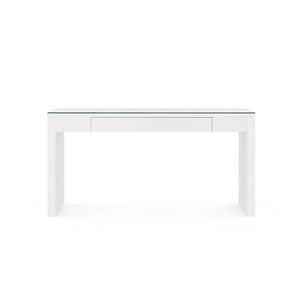 Morgan Large Console Table with Glass Top, Chiffon White-Blue Hand Home
