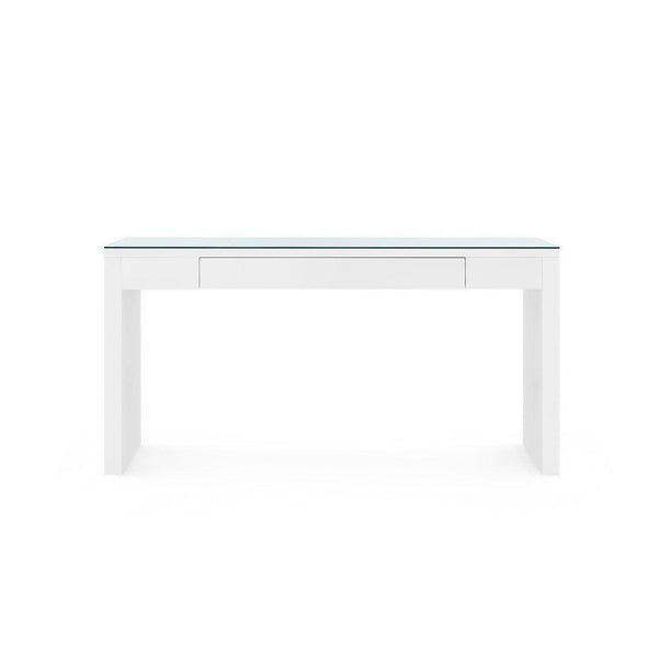 Morgan Large Console Table with Glass Top, Chiffon White-Blue Hand Home