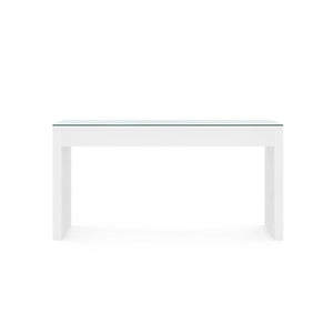 Morgan Large Console Table with Glass Top, Chiffon White-Blue Hand Home