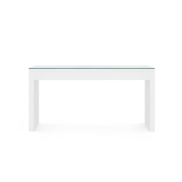Morgan Large Console Table with Glass Top, Chiffon White-Blue Hand Home