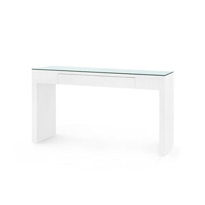 Morgan Large Console Table with Glass Top, Chiffon White-Blue Hand Home