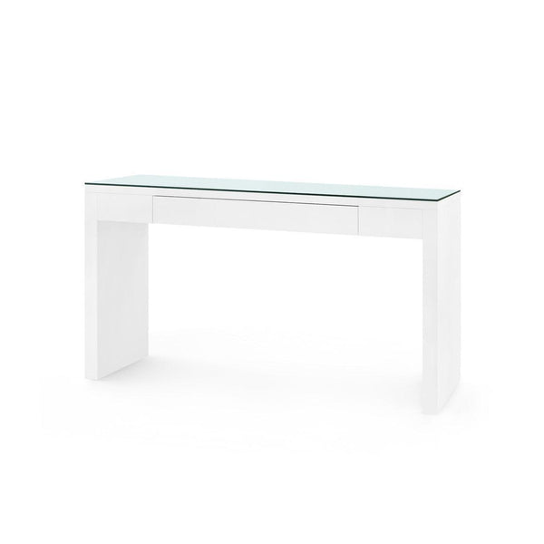 Morgan Large Console Table with Glass Top, Chiffon White-Blue Hand Home
